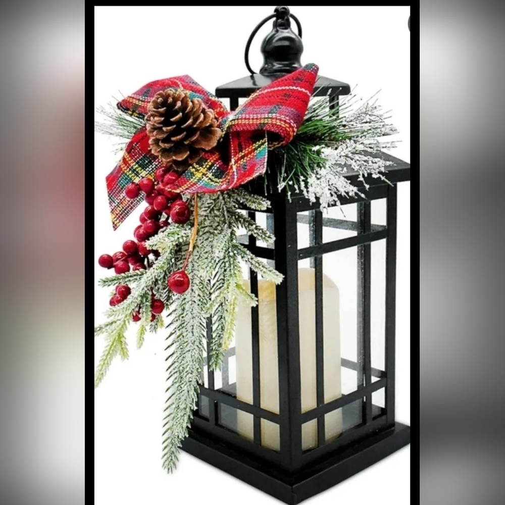 14 Inch, Antiqued Vintage Lantern w/LED Flickering Flameless Candle